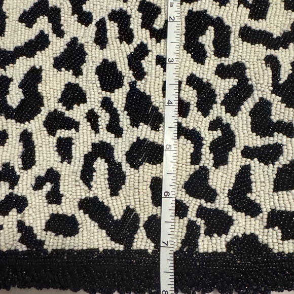 Anthropologie Black & White Beaded Leopard Clutch with Pink Tassel - Picture 13 of 13